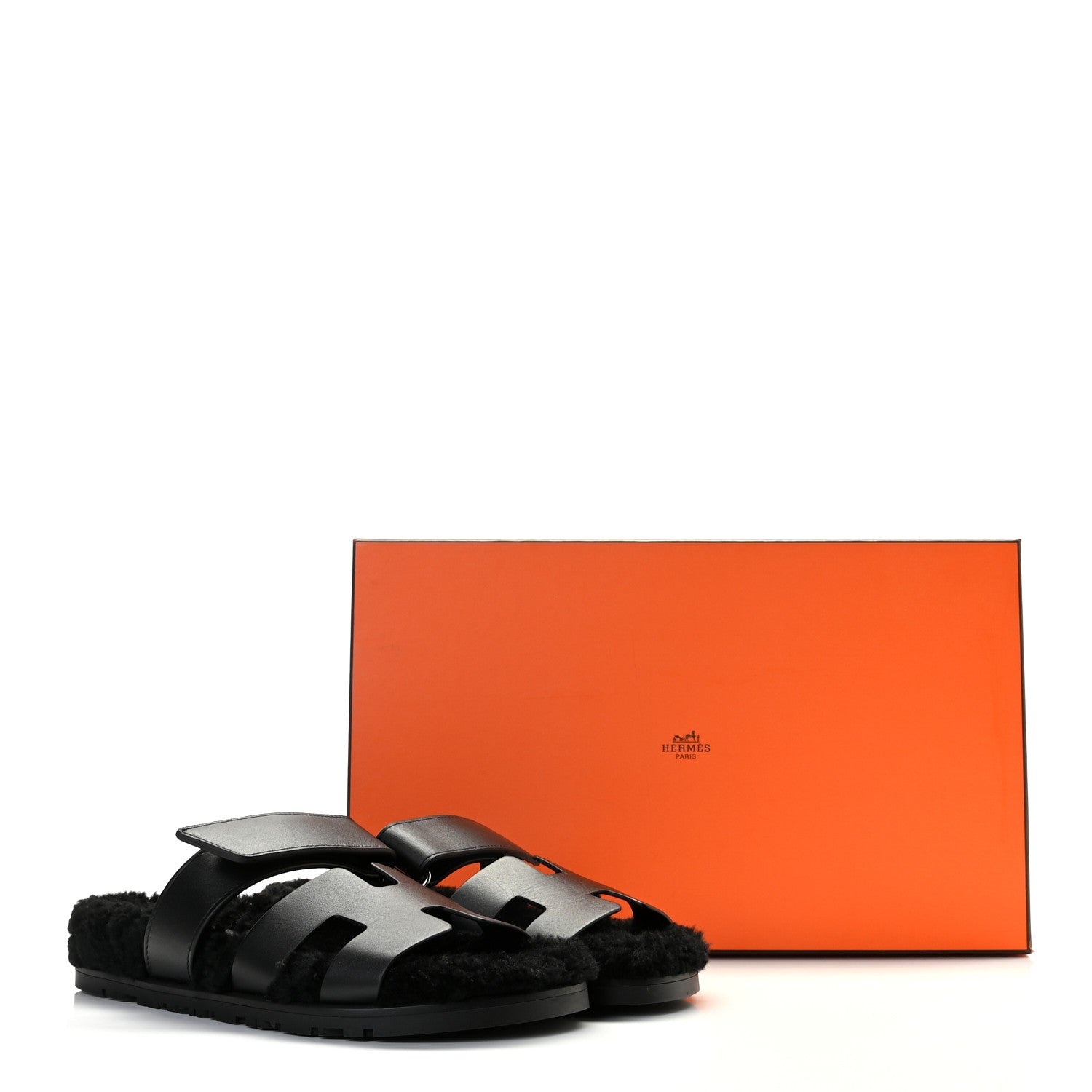 Hermes Calfskin Woolskin Womens Chypre Sandals 36 Black 12 of 12