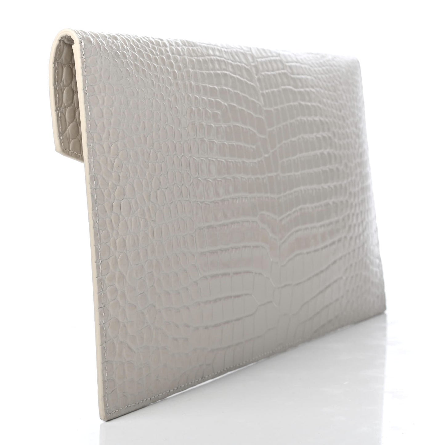 Calfskin Crocodile Embossed Uptown Monogram Clutch Porcellana