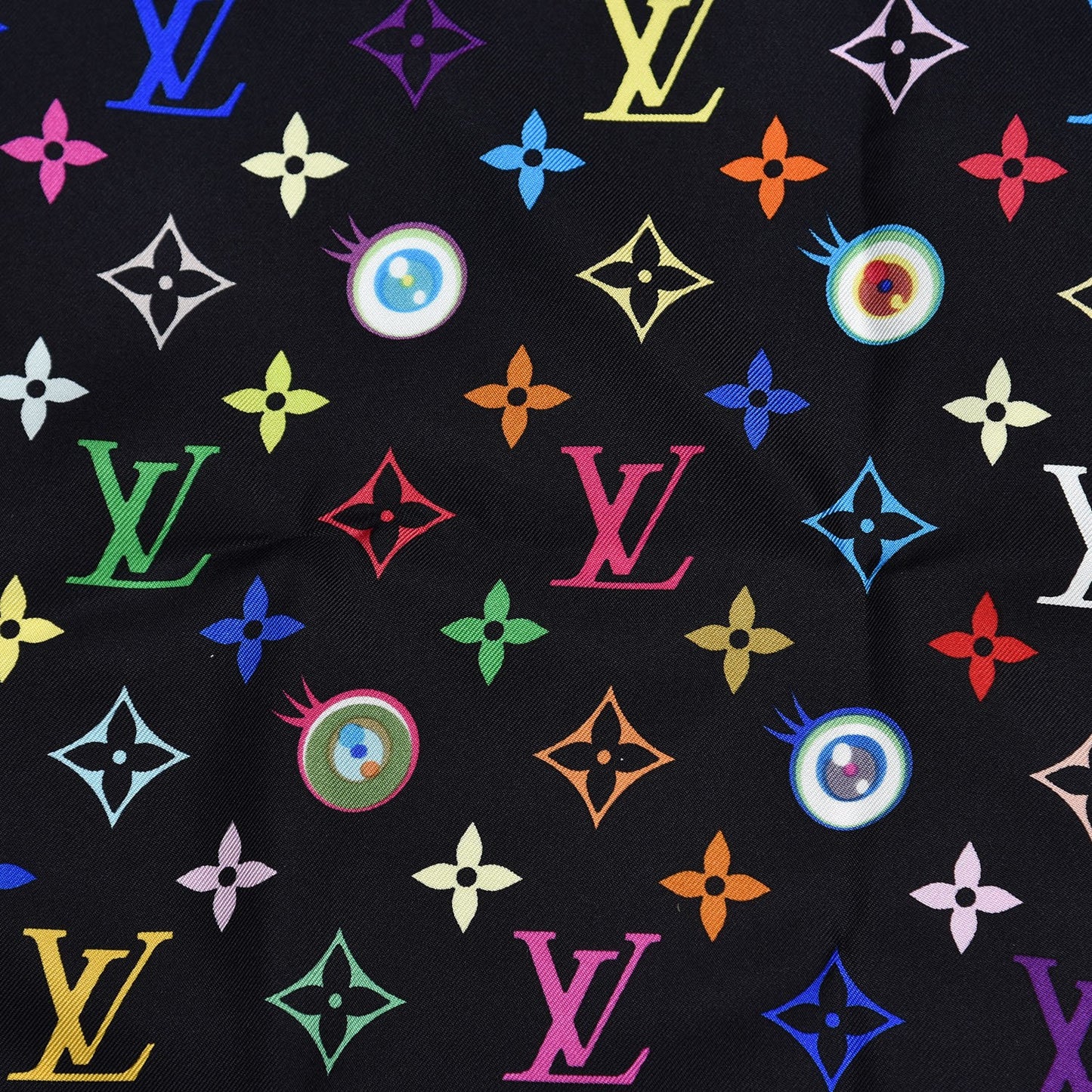 Silk Multicolor Eye Love Scarf Black