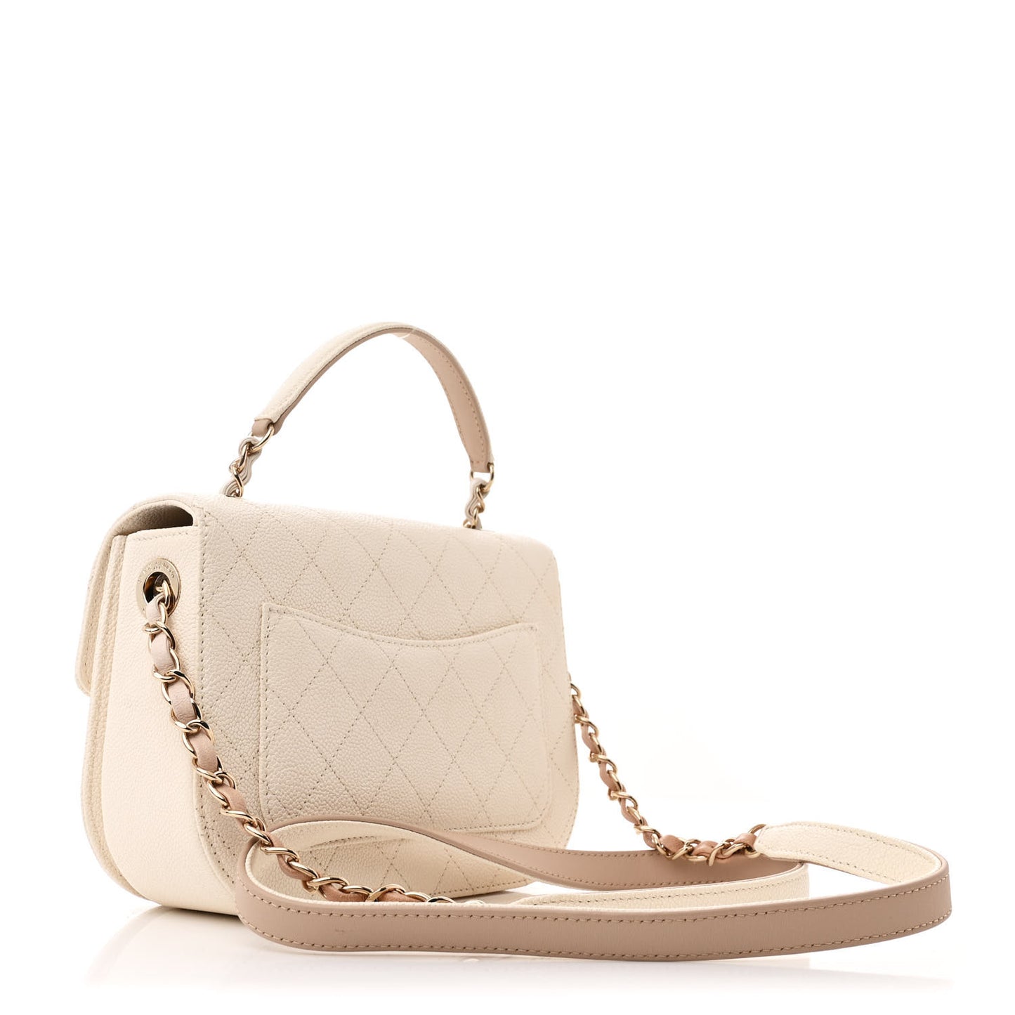 Grained Calfskin Quilted Small Cuba Top Handle Flap White