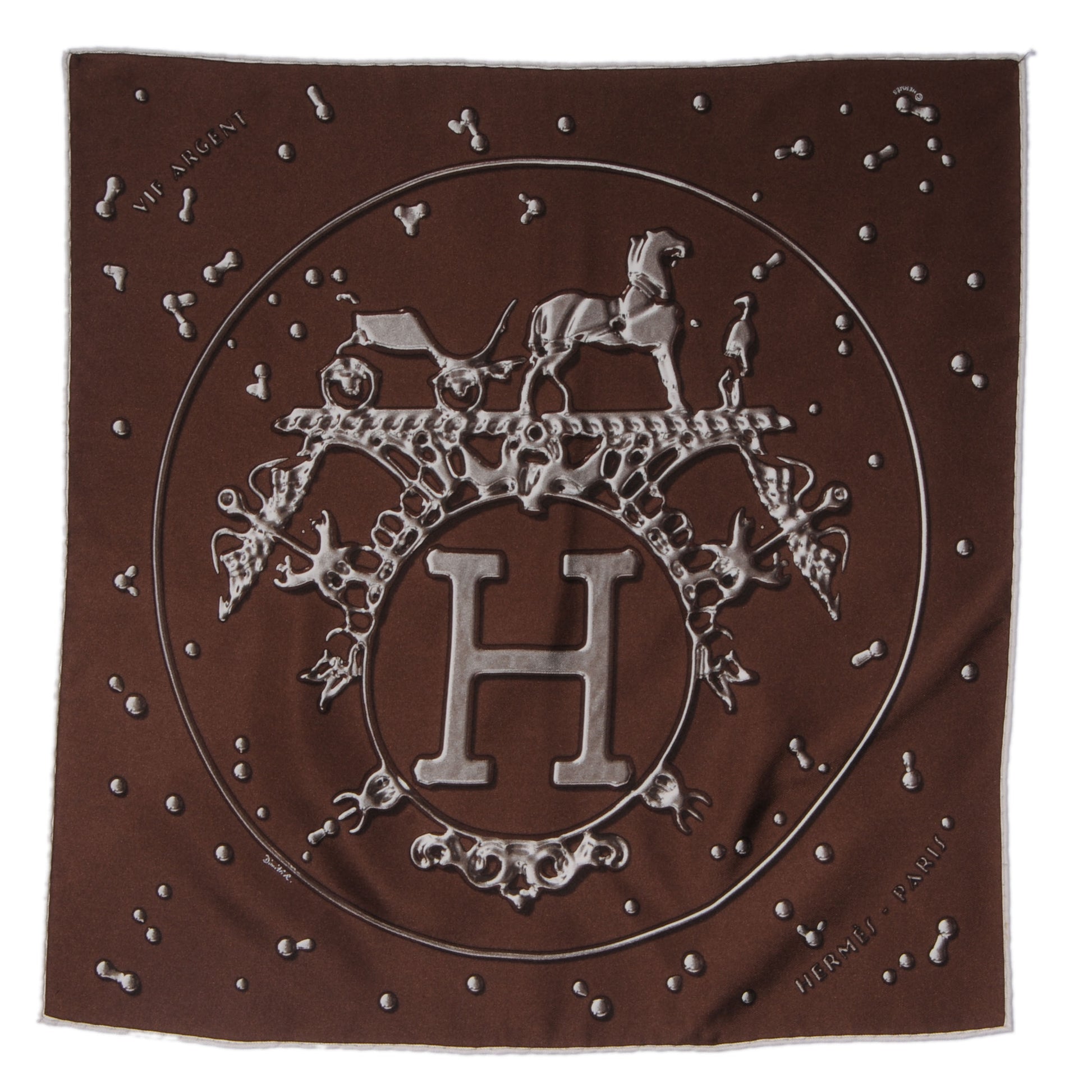 Hermes Silk Vif Argent Pocket Square Chocolate 2 of 5