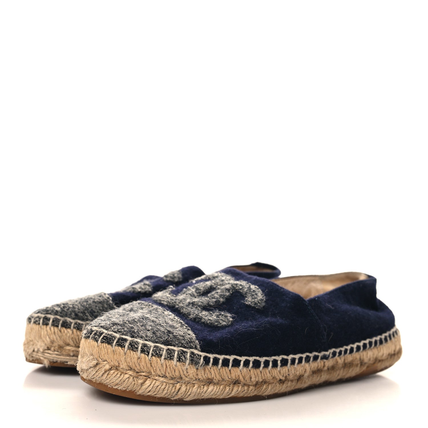 Chanel Velvet Tweed CC Espadrilles 36 Navy Grey 4 of 11