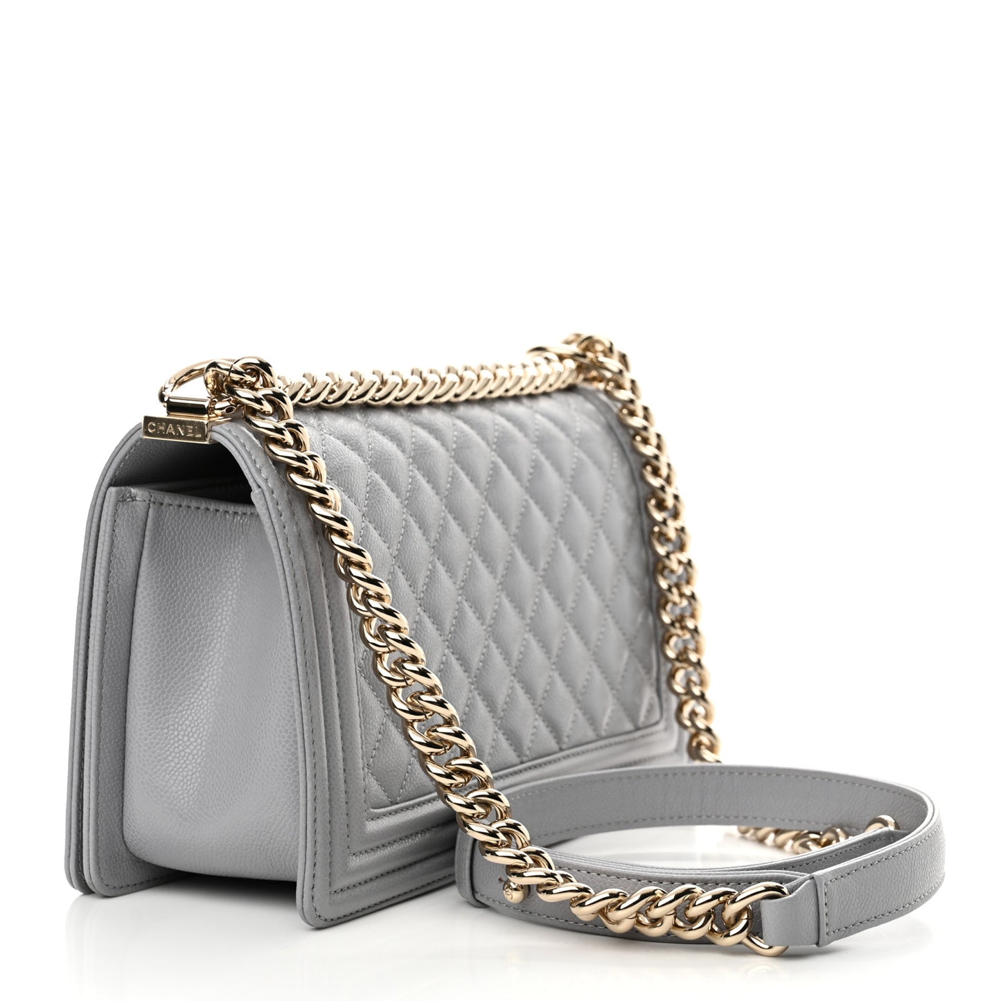 Caviar Quilted Medium Boy Flap Grey