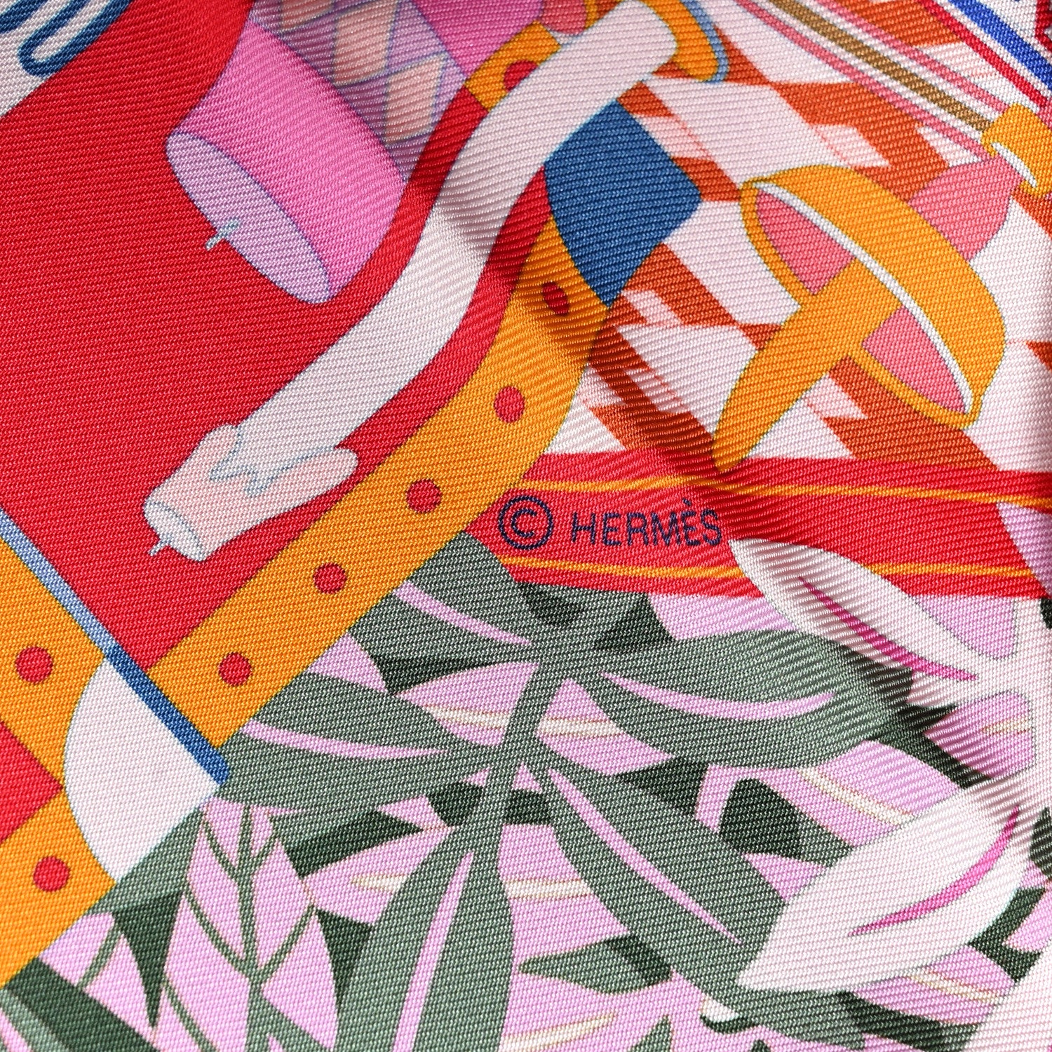 Hermes Silk Les Douze Leopards Double Face Scarf 90 Rose Bleu Ciel Rouge 3 of 4
