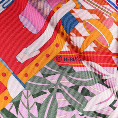 Hermes Silk Les Douze Leopards Double Face Scarf 90 Rose Bleu Ciel Rouge 3 of 4