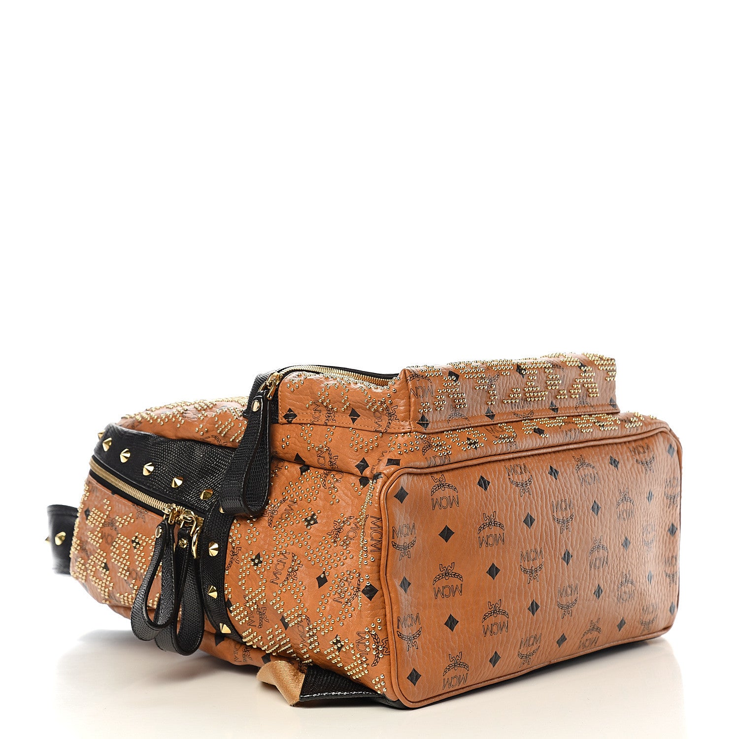 MCM Visetos Embossed Studded Medium Backpack Cognac 3 of 9