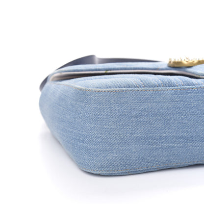 Gucci Denim Matelasse Small Pearly GG Marmont Shoulder Bag Blue 8 of 10