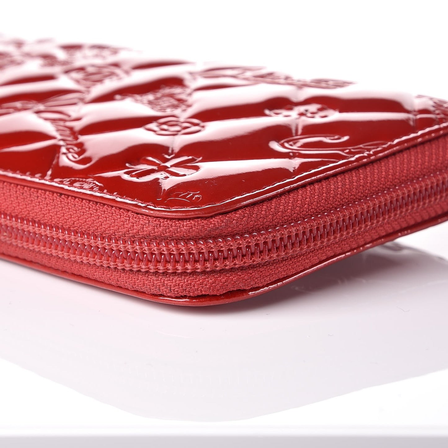 Patent Calfskin Lucky Symbols Zip Around Wallet Red