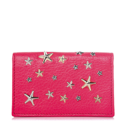 Jimmy Choo Fluorescent Calfskin Star Studded Nello Card Holder Shocking Pink 1 of 8