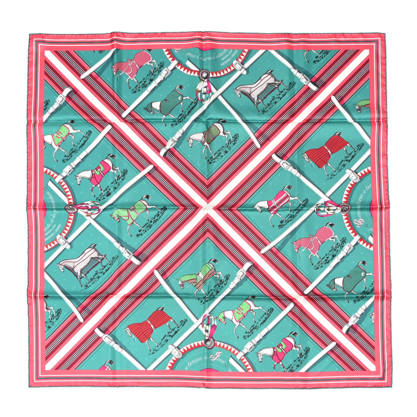 Silk Couvertures Et Tenues Double Face Scarf 90 Vert Rose White