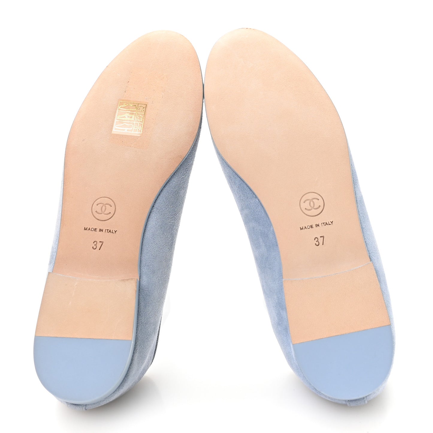 Suede Calfskin Cap Toe CC Ballerina Flats 37 Light Blue Turquoise