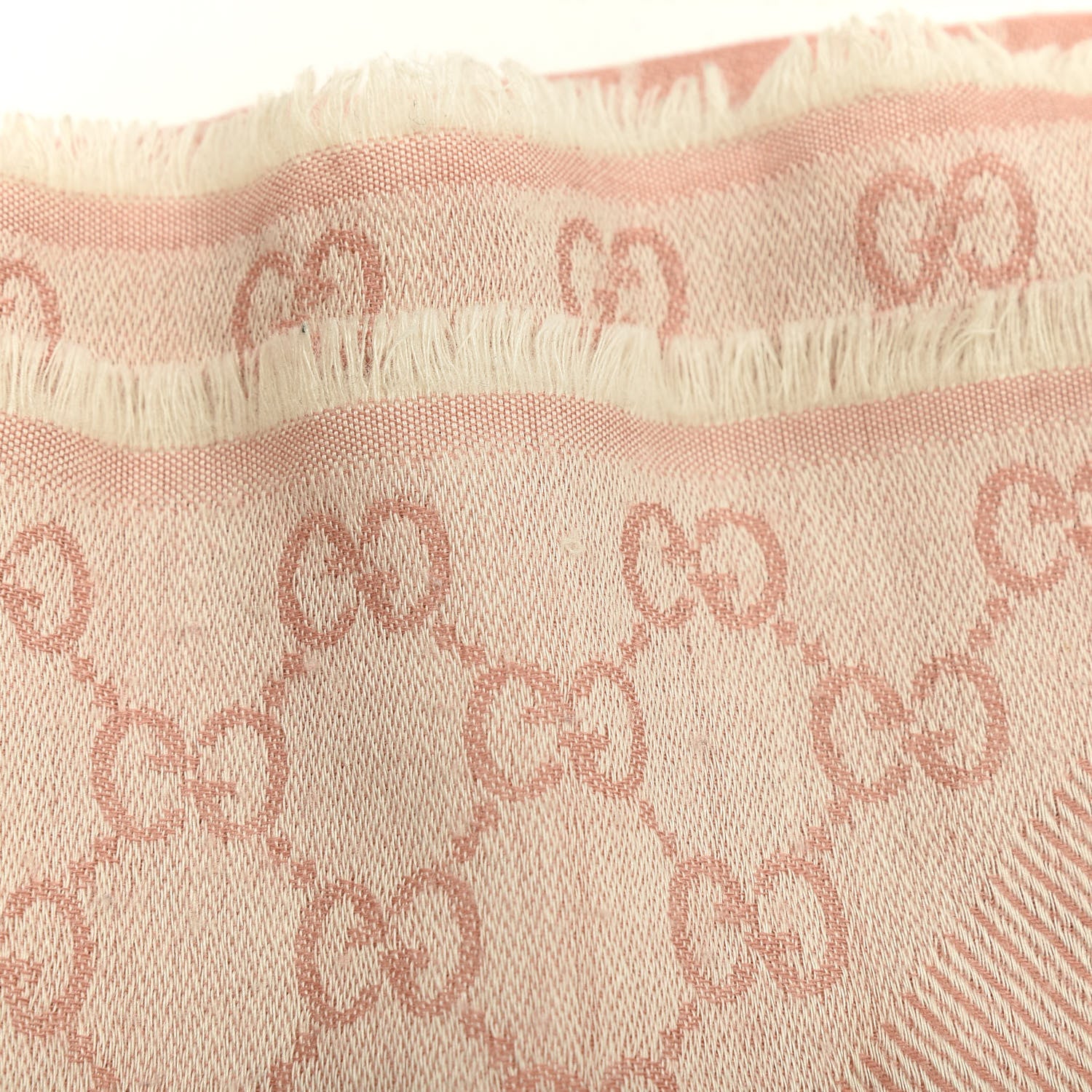 Gucci Wool Silk Monogram GGWeb Fringe Shawl Old Rose Pink 4 of 4