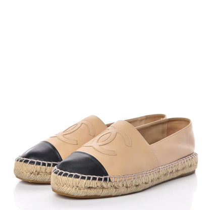 Chanel Lambskin CC Espadrilles 38 Beige Black 3 of 15