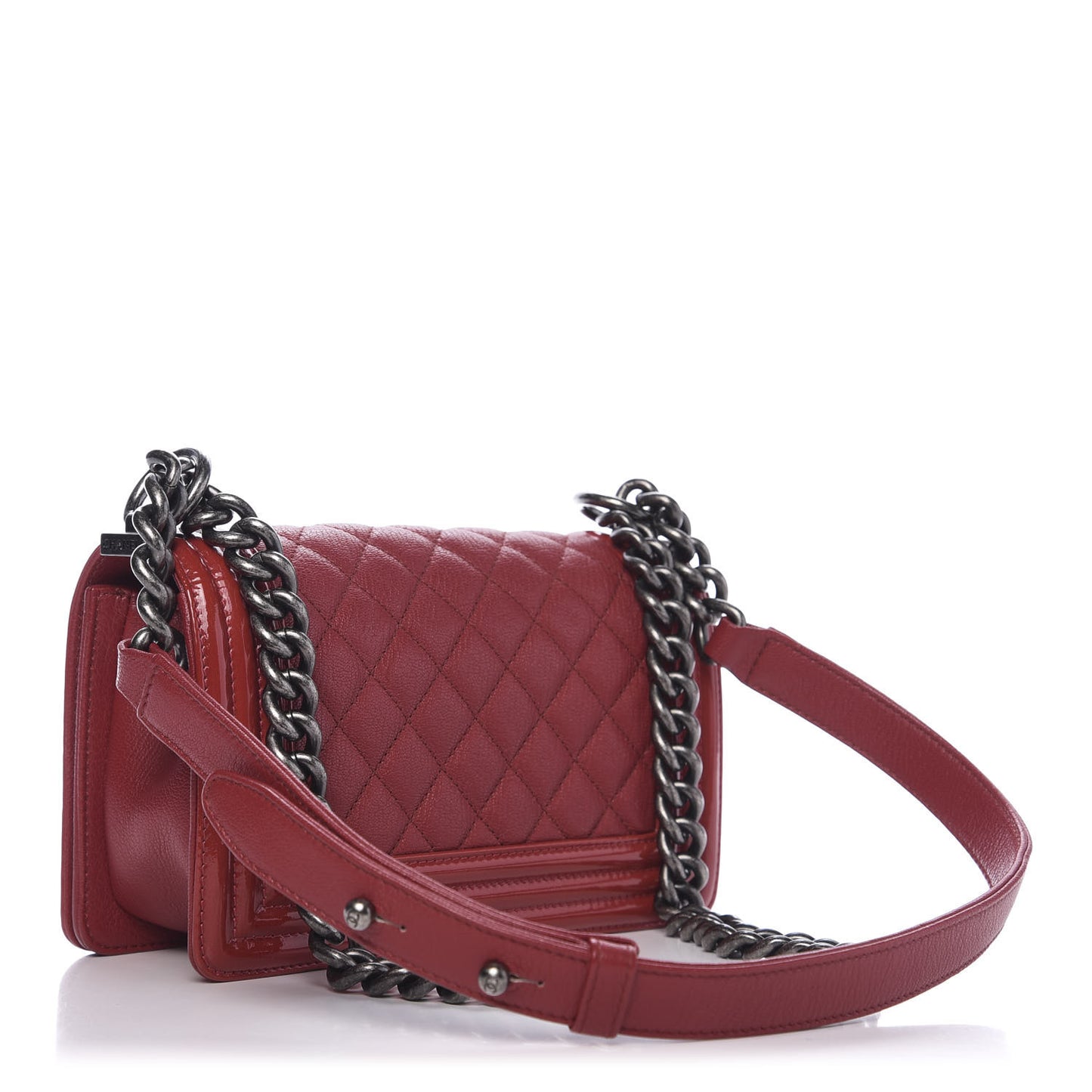 Goatskin Quilted Patent Small Duo Boy Flap Red