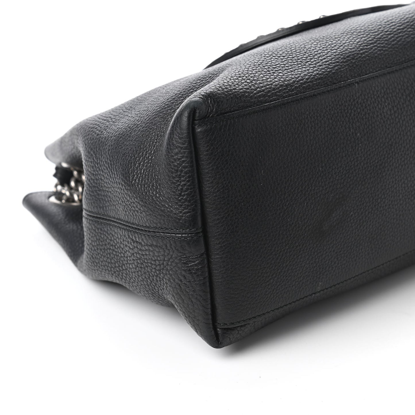 Pebbled Calfskin Studded Medium Soho Chain Shoulder Bag Black