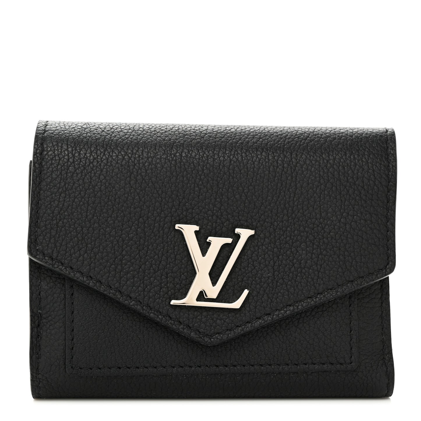 Soft Calfskin My Lockme Compact Wallet Black