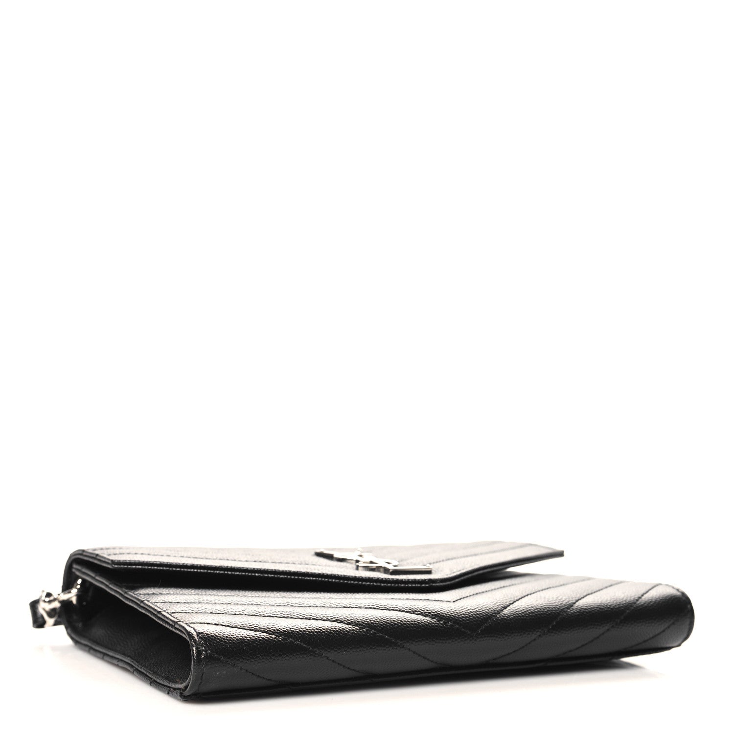 Saint Laurent Grain De Poudre Matelasse Chevron Monogram Envelope Clutch Black 4 of 7