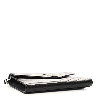 Saint Laurent Grain De Poudre Matelasse Chevron Monogram Envelope Clutch Black 4 of 7