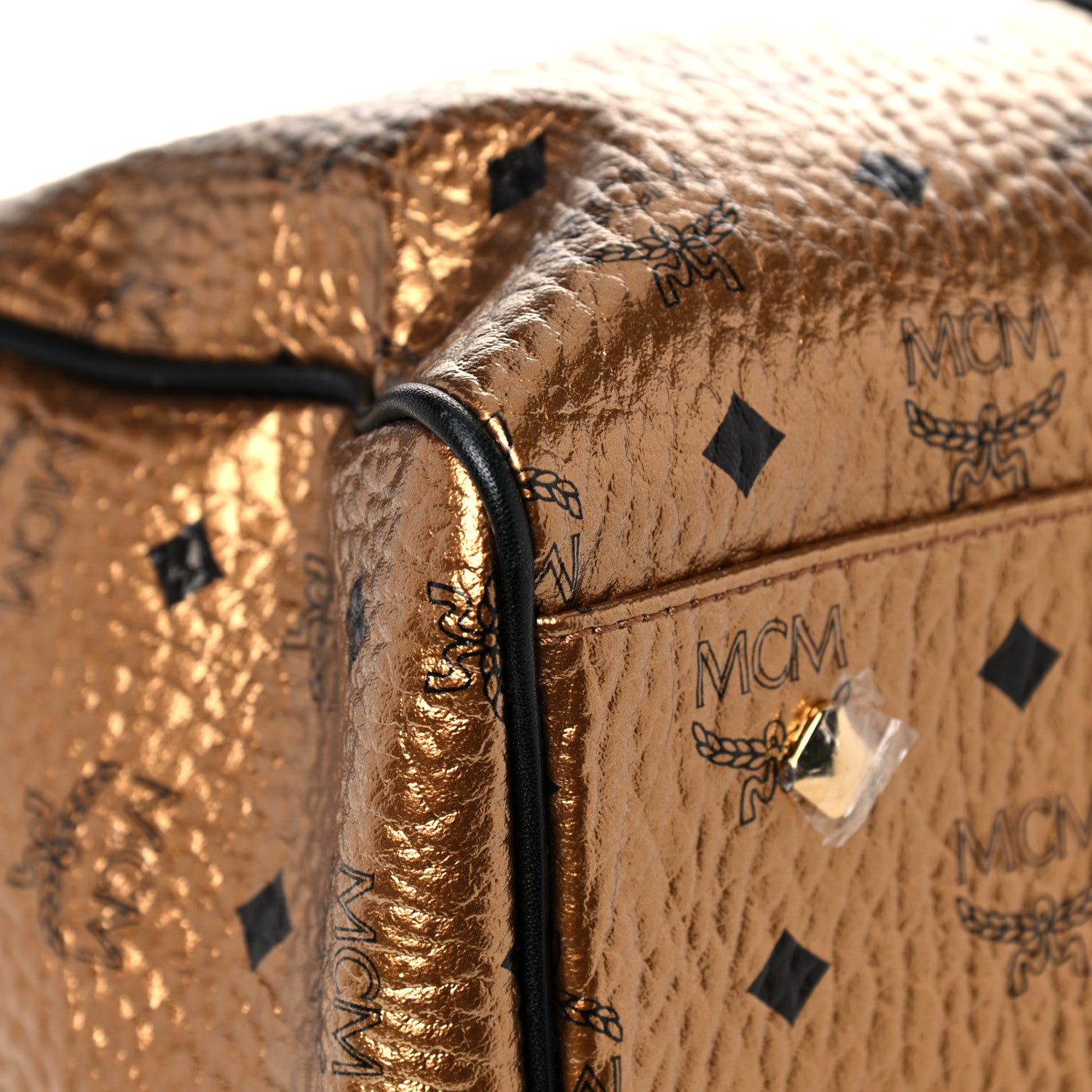 MCM Metallic Visetos Traveler Weekender Duffle Bag Gold 7 of 15