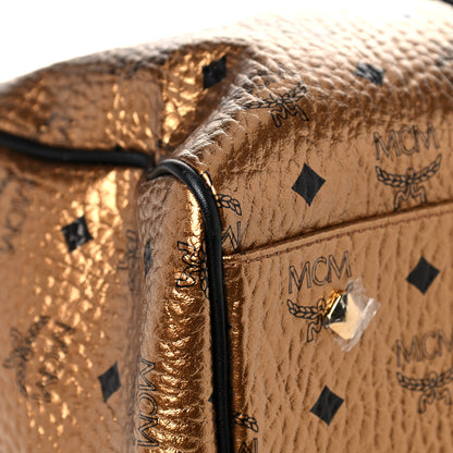 MCM Metallic Visetos Traveler Weekender Duffle Bag Gold 7 of 15