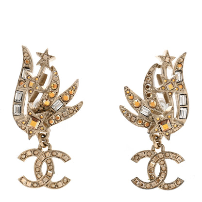 Chanel Crystal Baguette CC Wing Star Earrings Gold 1 of 4