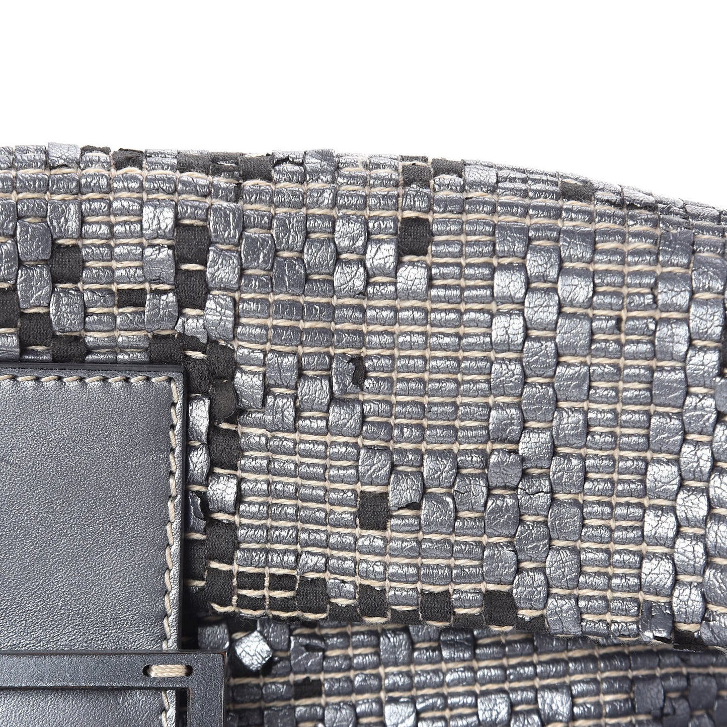 Metallic Lambskin Woven Baguette Light Grey