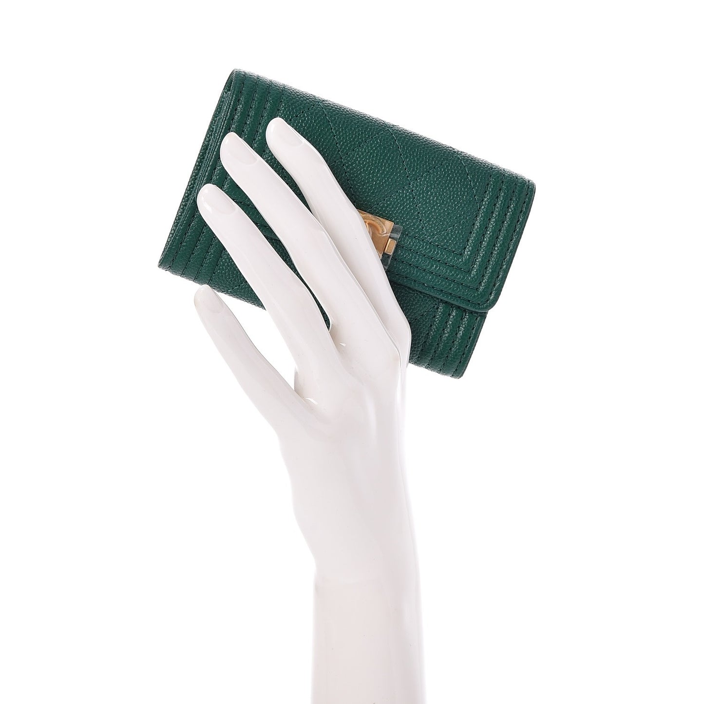 Caviar Quilted Boy Card Holder Wallet Green