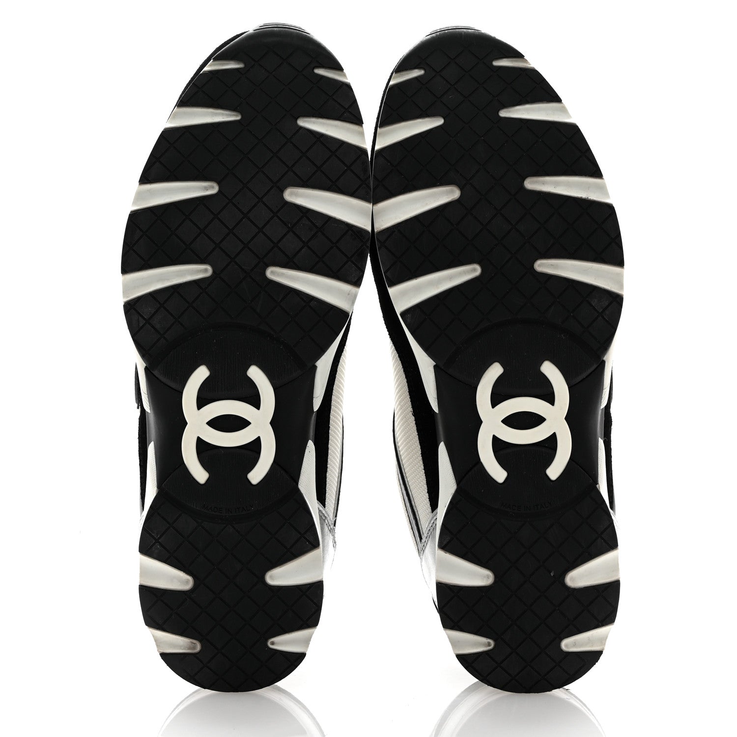 Chanel Mesh Suede Calfskin Mens CC Sneakers 44 White Silver Black 6 of 11