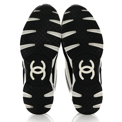 Chanel Mesh Suede Calfskin Mens CC Sneakers 44 White Silver Black 6 of 11