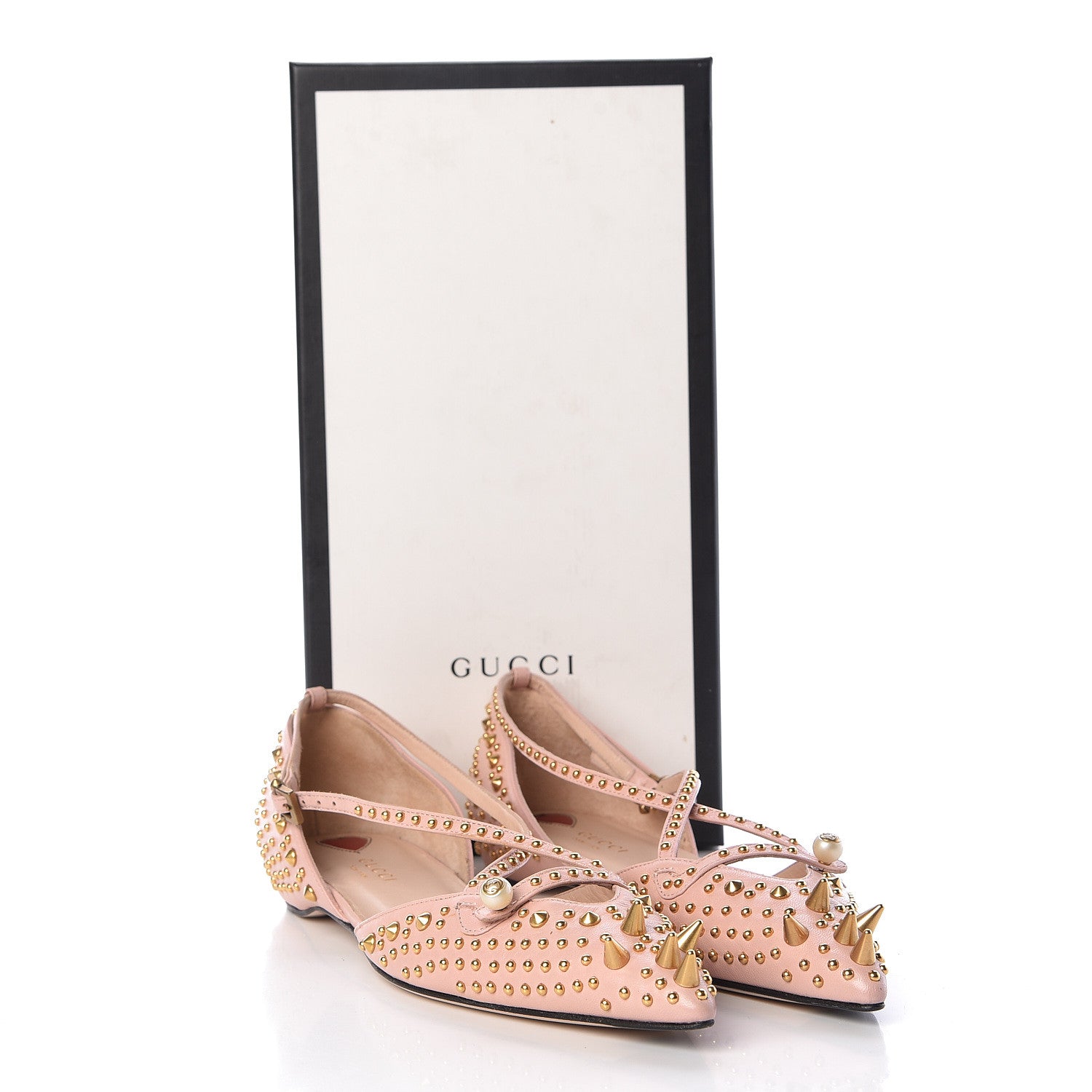 Gucci Malaga Kid Studded Pointed Toe Unia Flats 37 Perfect Pink 9 of 9