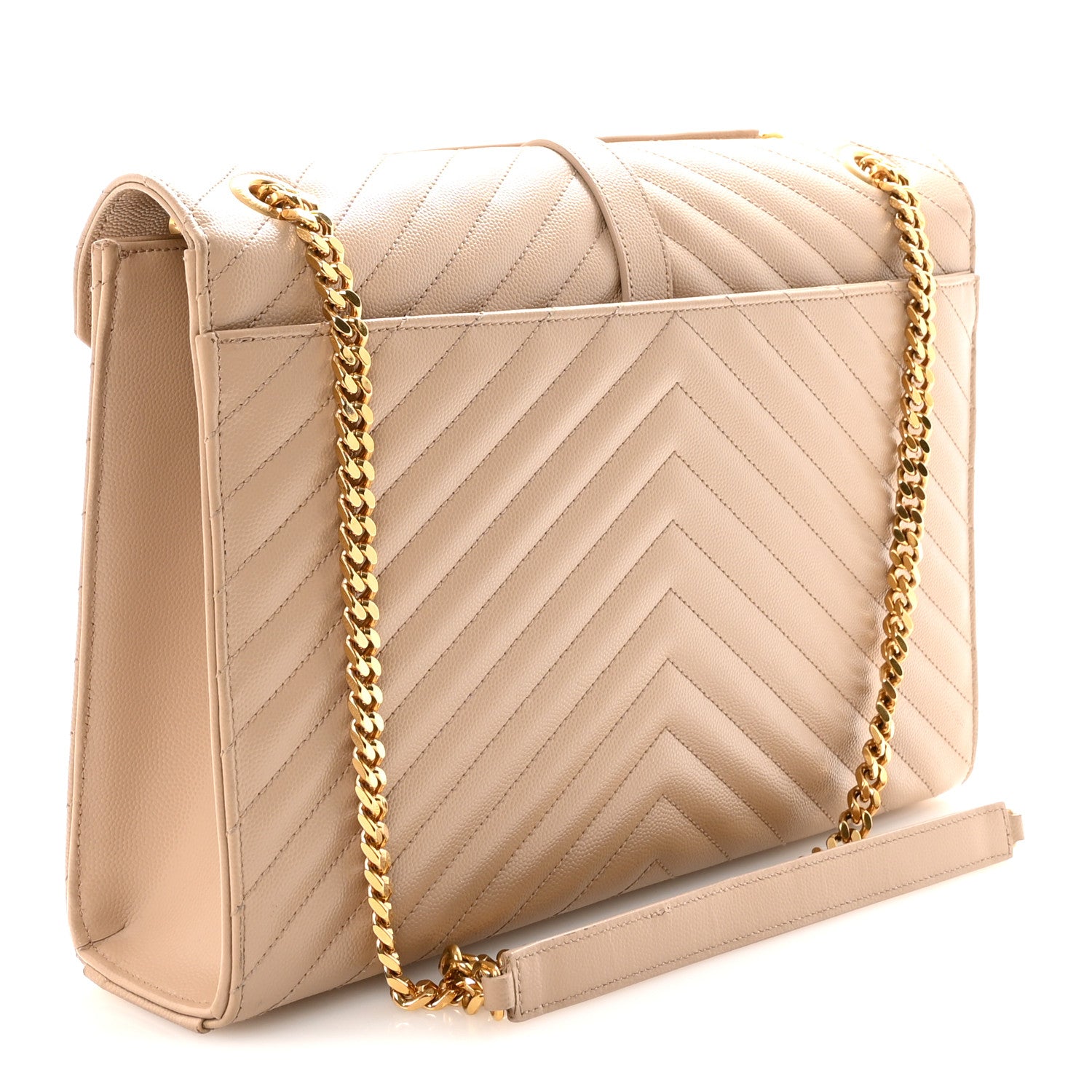 Saint Laurent Grain De Poudre Matelasse Chevron Large Monogram Satchel Dark Beige 3 of 10