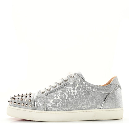 Christian Louboutin Glitter Metallic Calfskin Spikes Vieira 2 Flat Sneakers 37.5 Silver 1 of 13