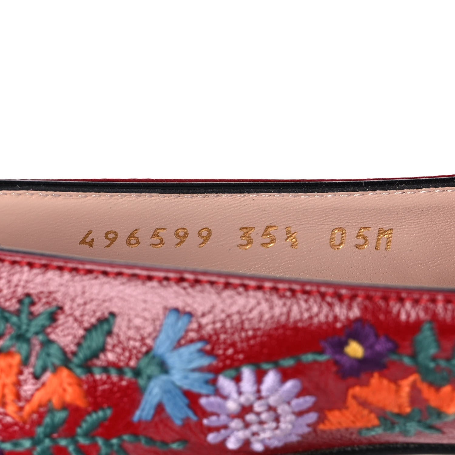 Gucci Skipper Calfskin Floral Embroidered GG Marmont Fringe 50mm Loafer Pumps 35.5 Hibiscus Red 8 of 10
