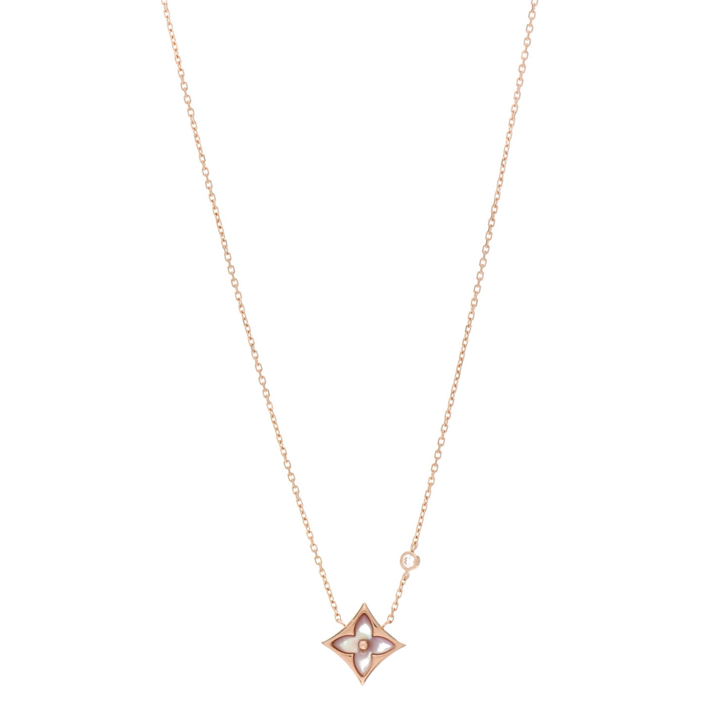 18K Pink Gold Diamond Pink Mother of Pearl Color Blossom BB Star Pendant Necklace