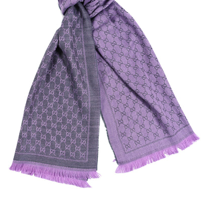 Gucci Wool GG Monogram Reversible New Sten Fringe Scarf Flannel Light Purple 2 of 4