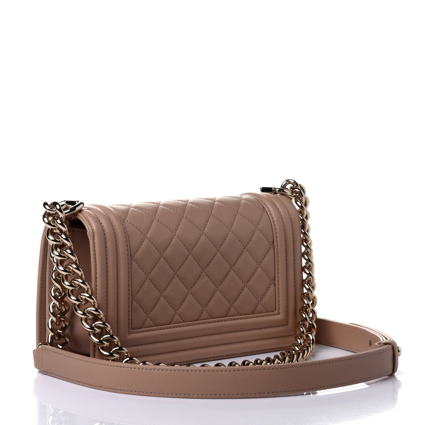 Calfskin Quilted Small Boy Flap Beige