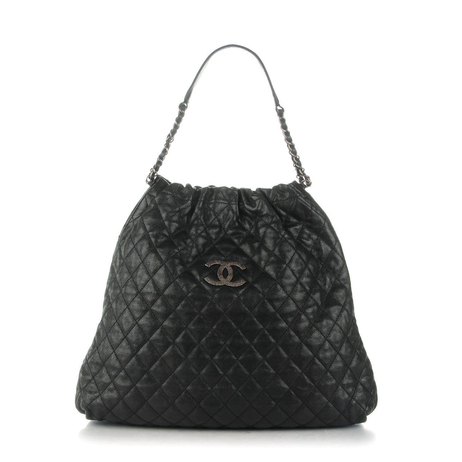 Chanel Distressed Glazed Caviar Quilted Large Elastic Tote Black 1 of 7