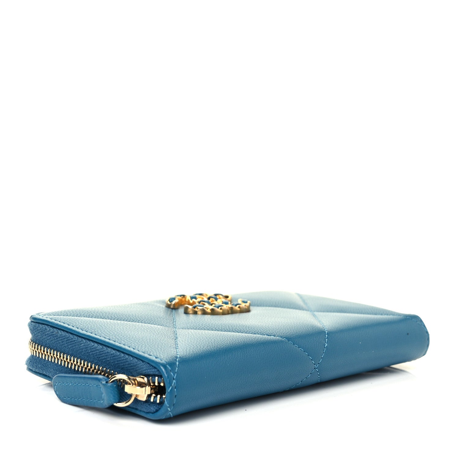 Chanel Shiny Goatskin Quilted Medium Chanel 19 Zipped Wallet Turquoise 4 of 9