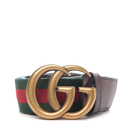 Gucci Nylon Textured Calfskin Double G Web 40mm Belt 80 32 Green Red Dark Cocoa 1 of 5