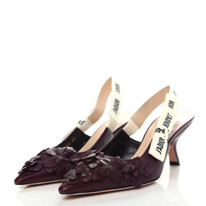 Christian Dior Lambskin Ribbon Flower Embroidered J'Adoir Slingback 65mm Pumps 37 Rouge Black 3 of 10