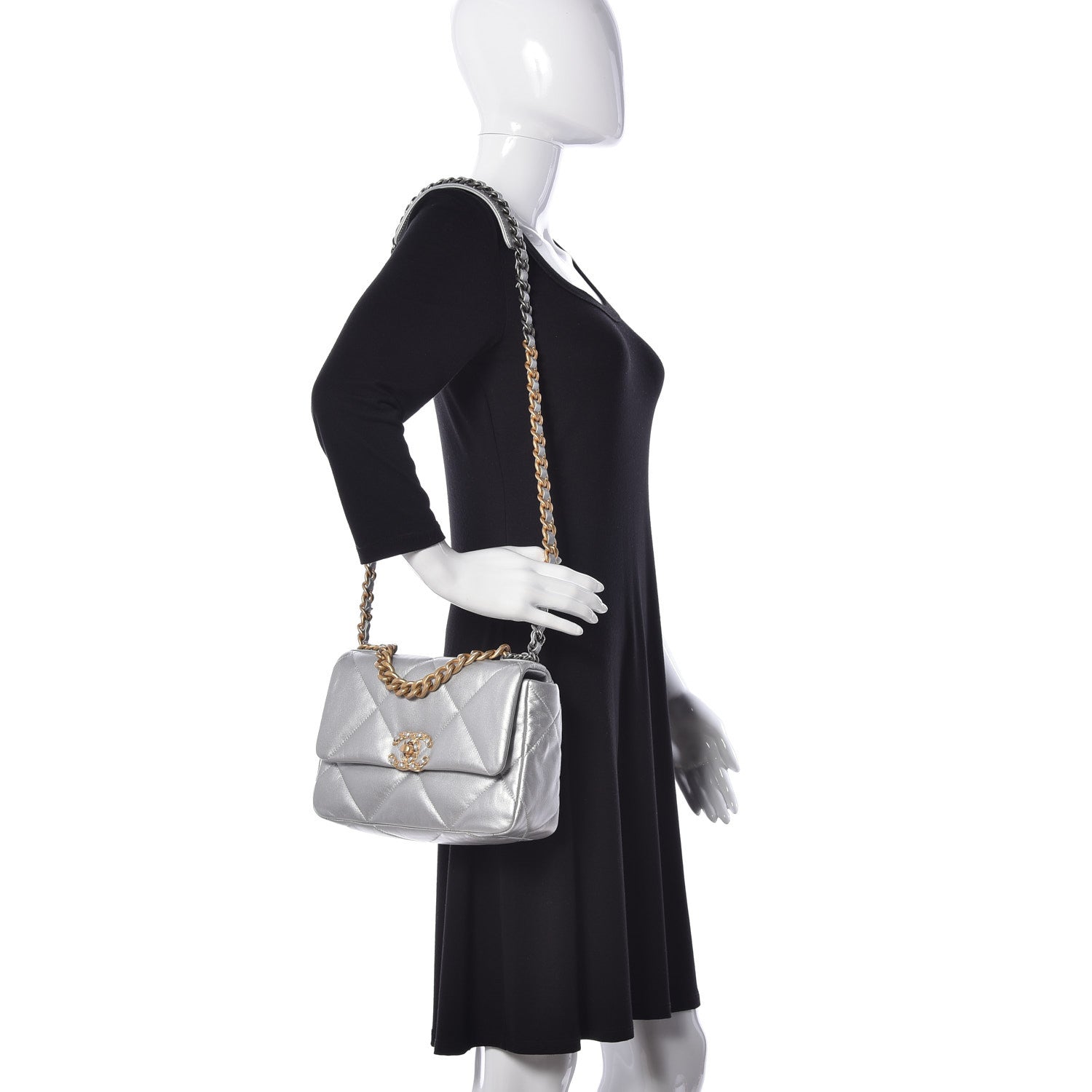 Chanel Metallic Goatskin Quilted Medium Chanel 19 Flap Silver 2 of 18