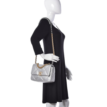 Chanel Metallic Goatskin Quilted Medium Chanel 19 Flap Silver 2 of 18
