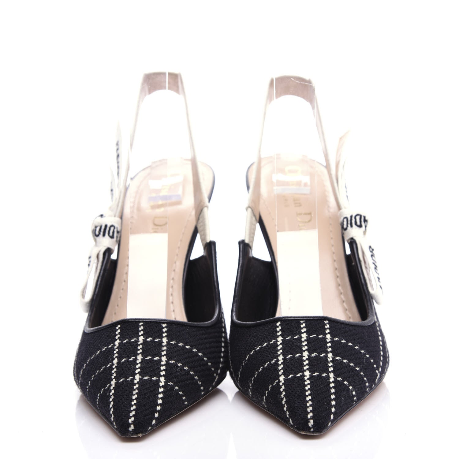 Christian Dior Fabric Ribbon Tartan Plaid J'Adoir Slingback 100mm Pumps 37.5 Black White 2 of 11