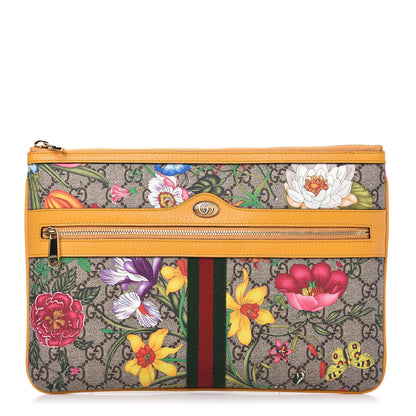 Gucci GG Supreme Monogram Flora Large Ophidia Pouch Clutch Beige Multicolor Crop 1 of 11