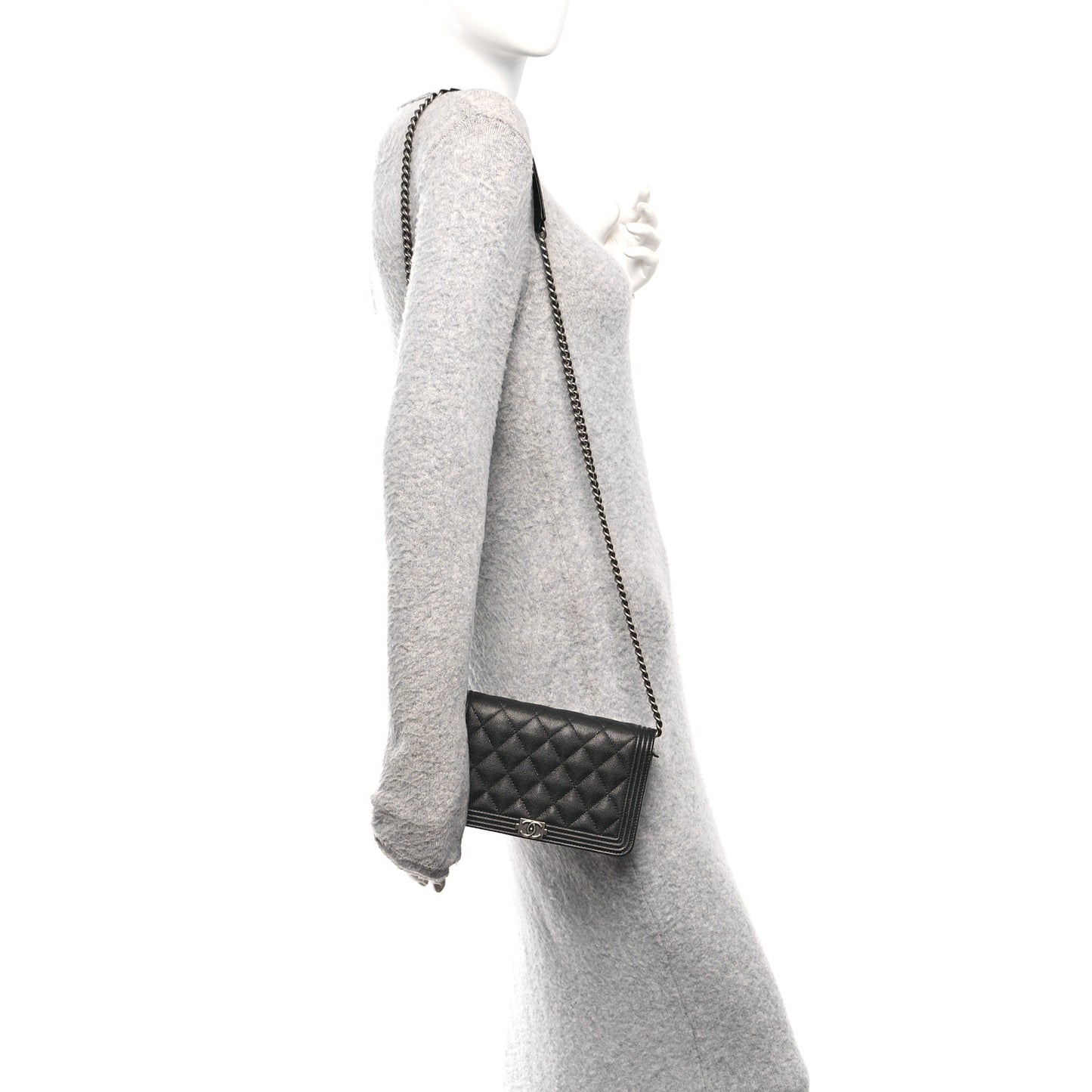 Caviar Quilted Boy Wallet On Chain WOC Black