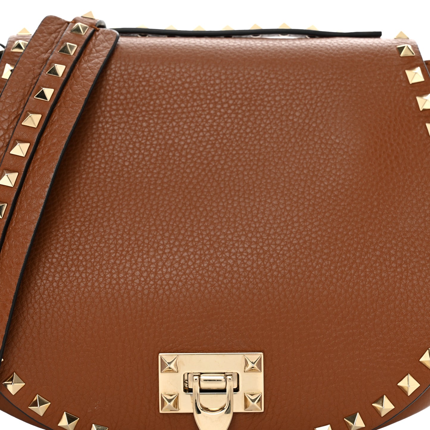 Pebbled Calfskin Rockstud Saddle Bag Saddle Brown
