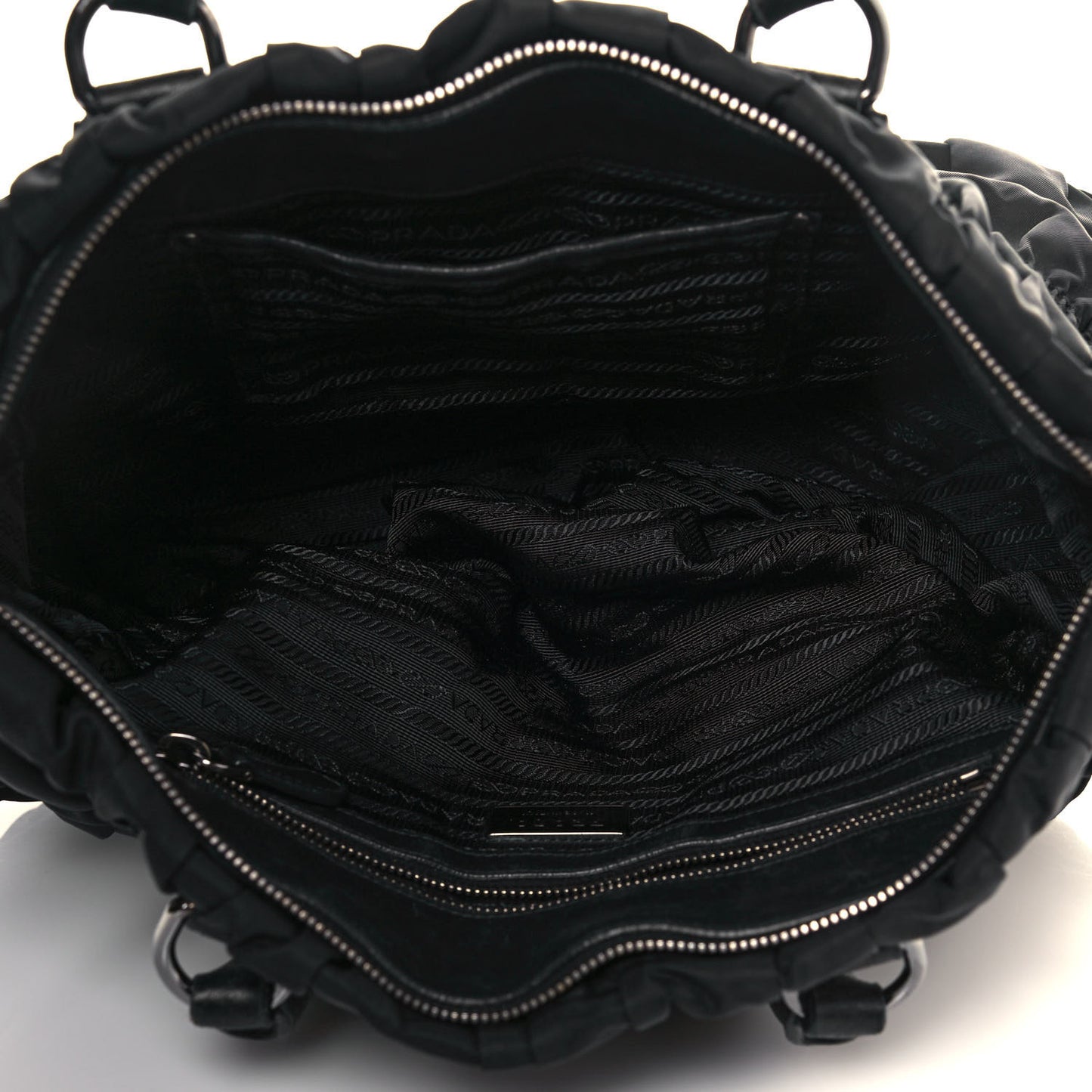 Tessuto Nylon Nappa Braided Gaufre Shopping Satchel Black