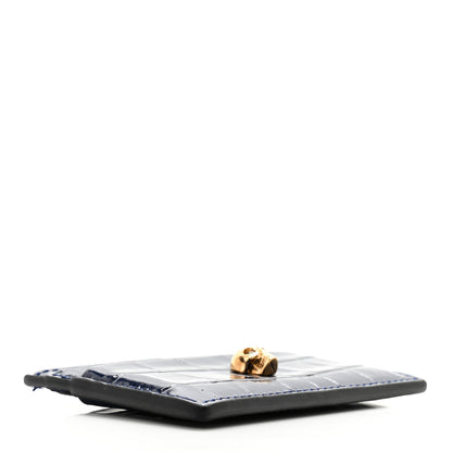 Alexander McQueen Patent Crocodile Embossed Skull Card Holder Navy 4 of 8