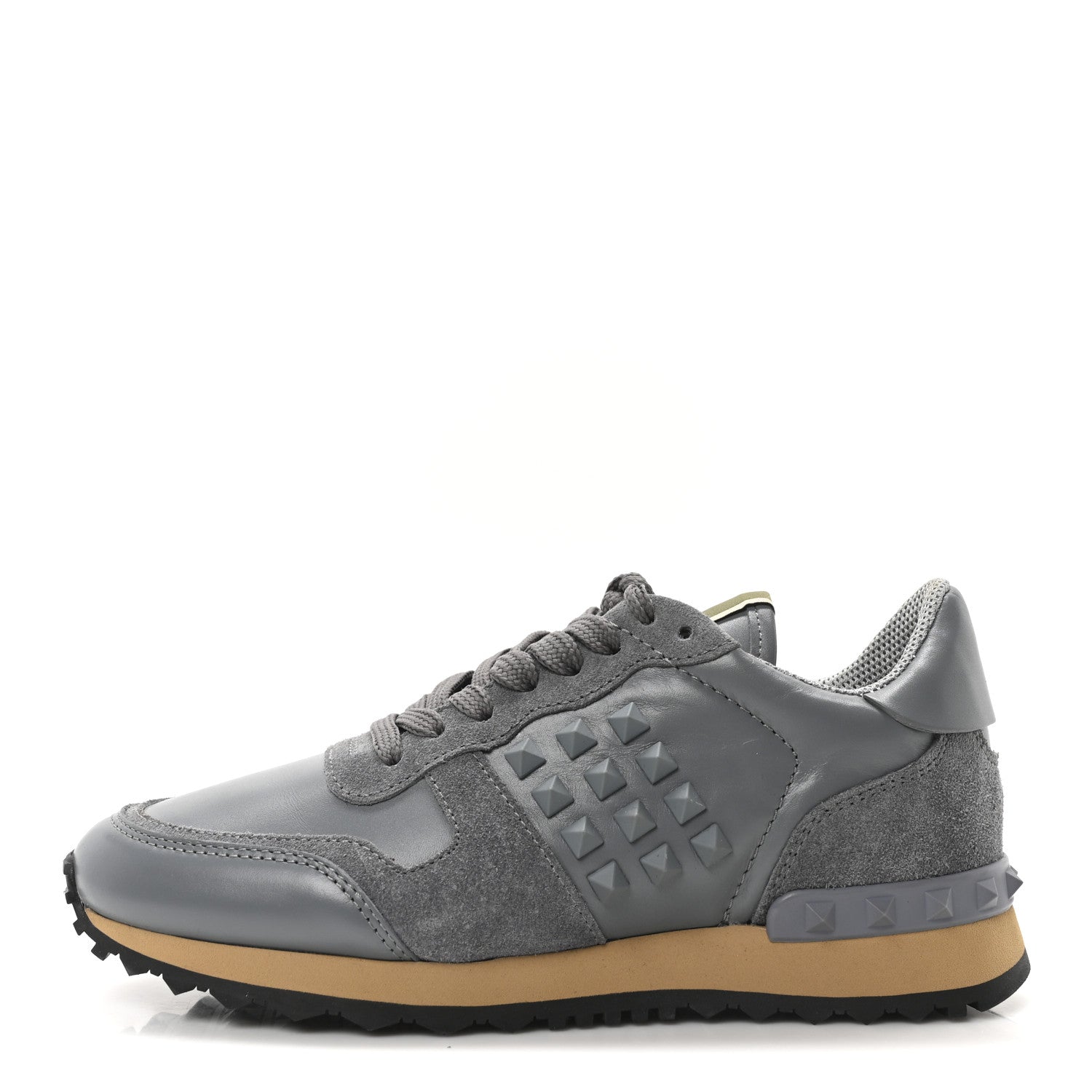 Valentino Garavani Calfskin Suede Rockstud Sneakers 35.5 Grey 2 of 16