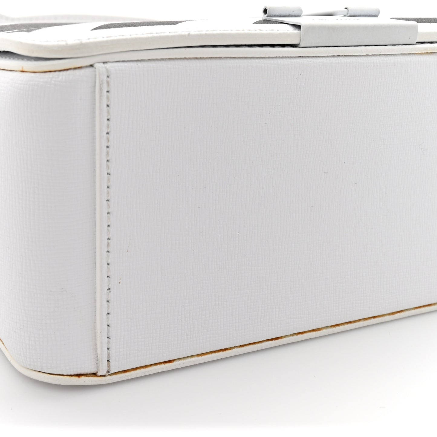 Saffiano Striped Mini Diag Binder Clip Bag White Black